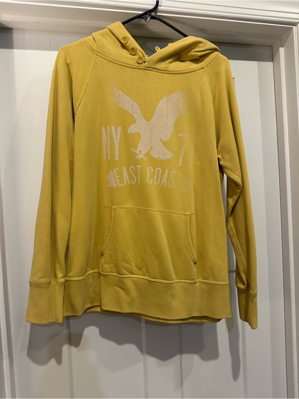 American Eagle Outfitters Yellow Graphic Scoop Neck Hoodie